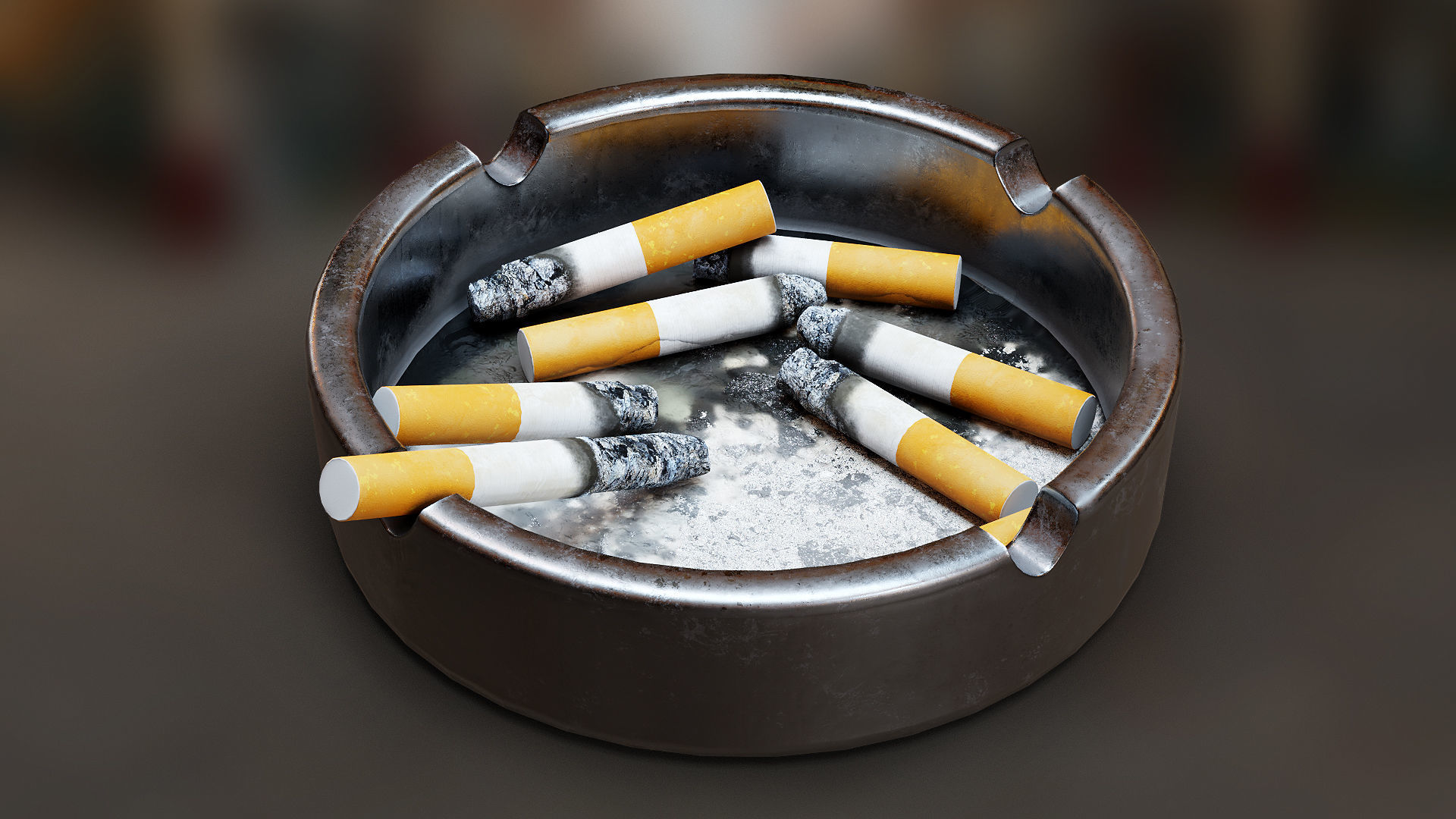 Ashtray Set - Full and Empty Low-poly 3D model_2