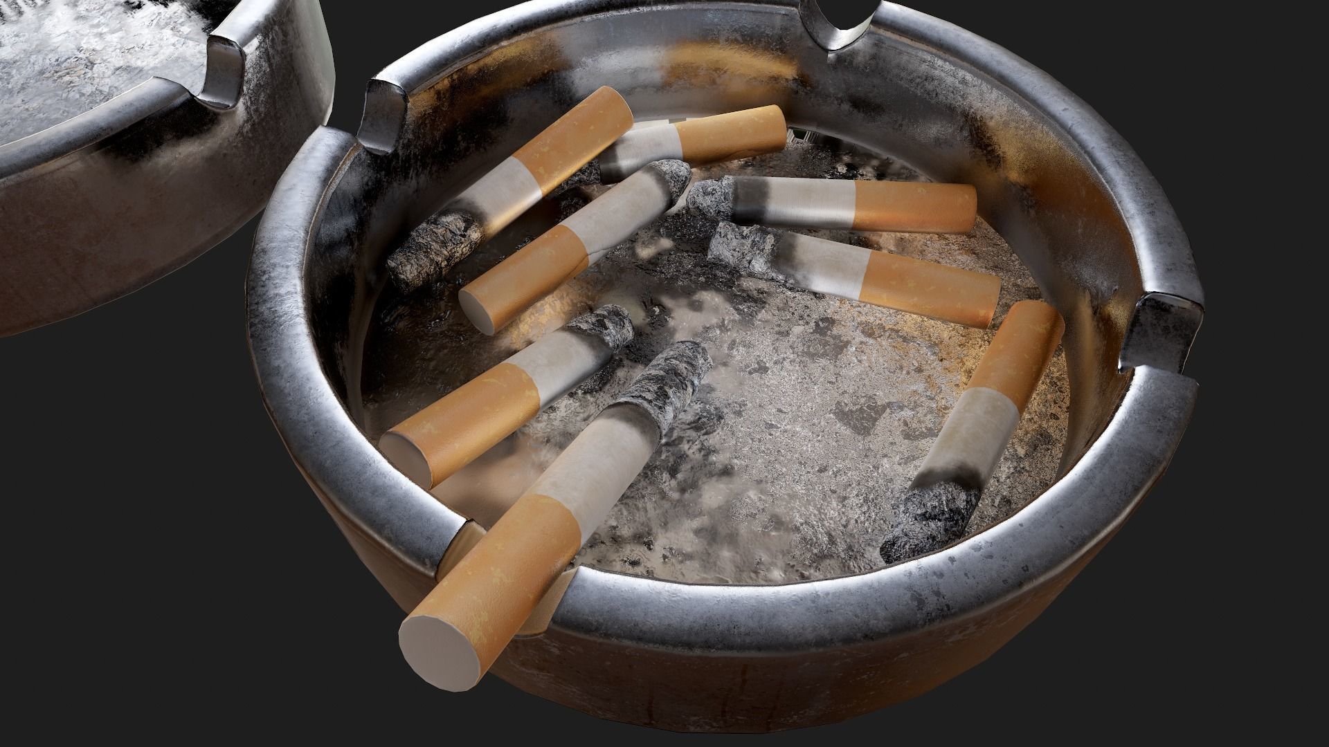 Ashtray Set - Full and Empty Low-poly 3D model_11