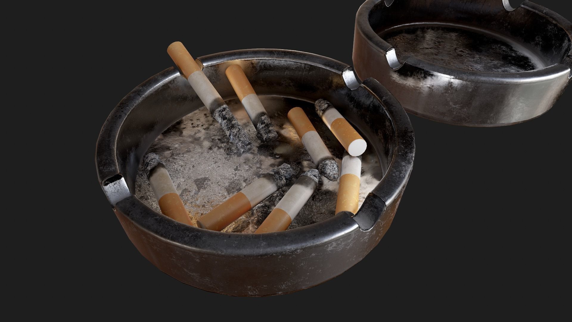 Ashtray Set - Full and Empty Low-poly 3D model_5