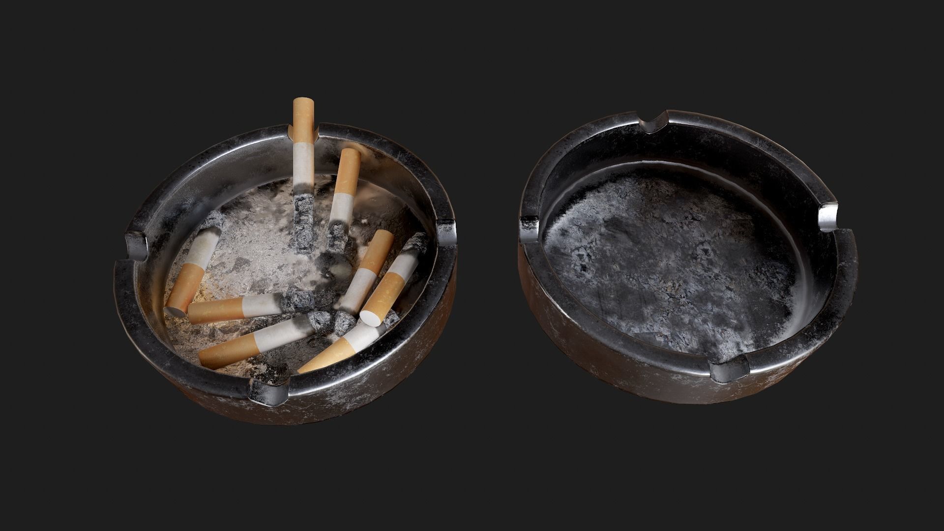 Ashtray Set - Full and Empty Low-poly 3D model_4