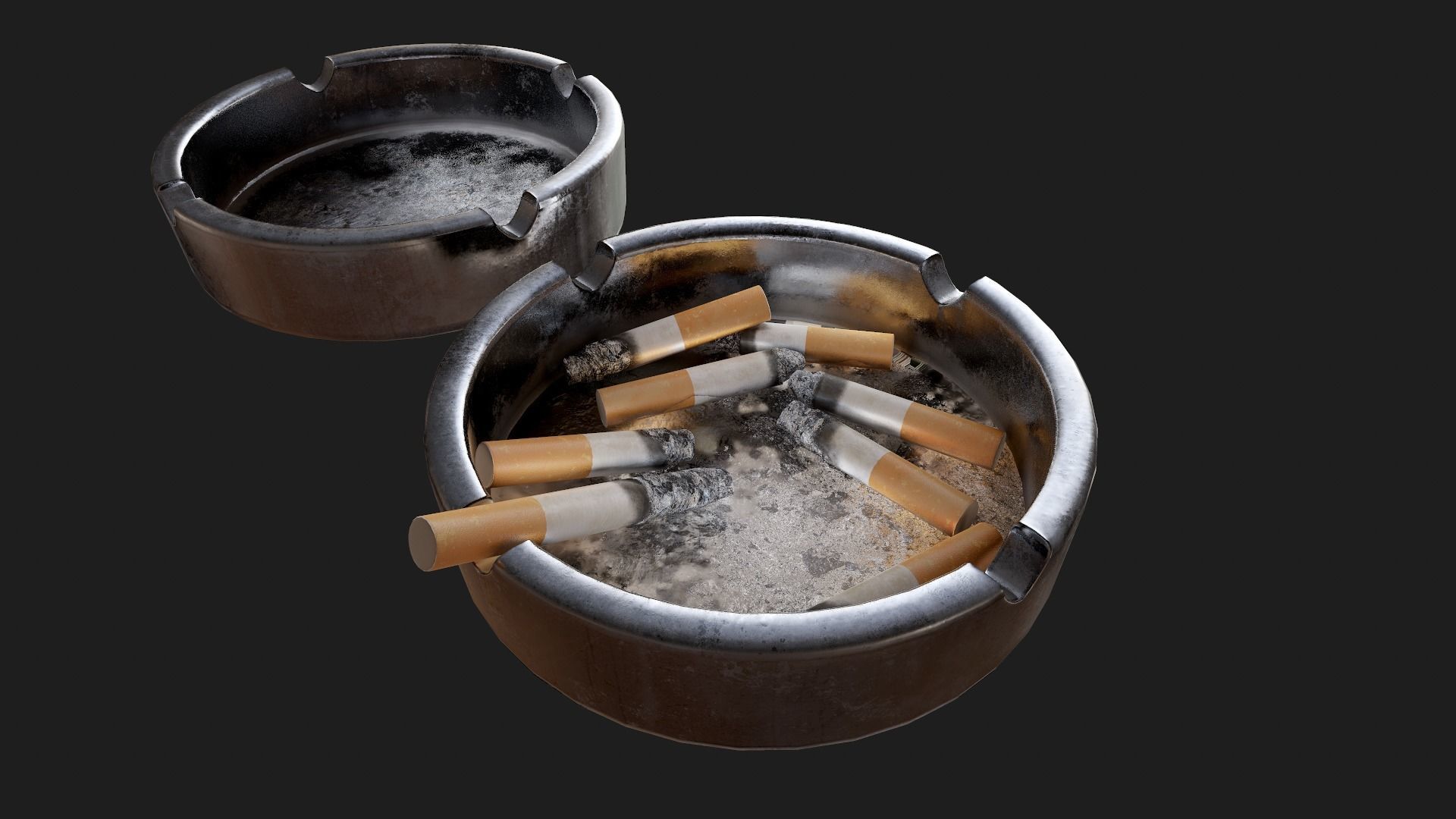 Ashtray Set - Full and Empty Low-poly 3D model_8