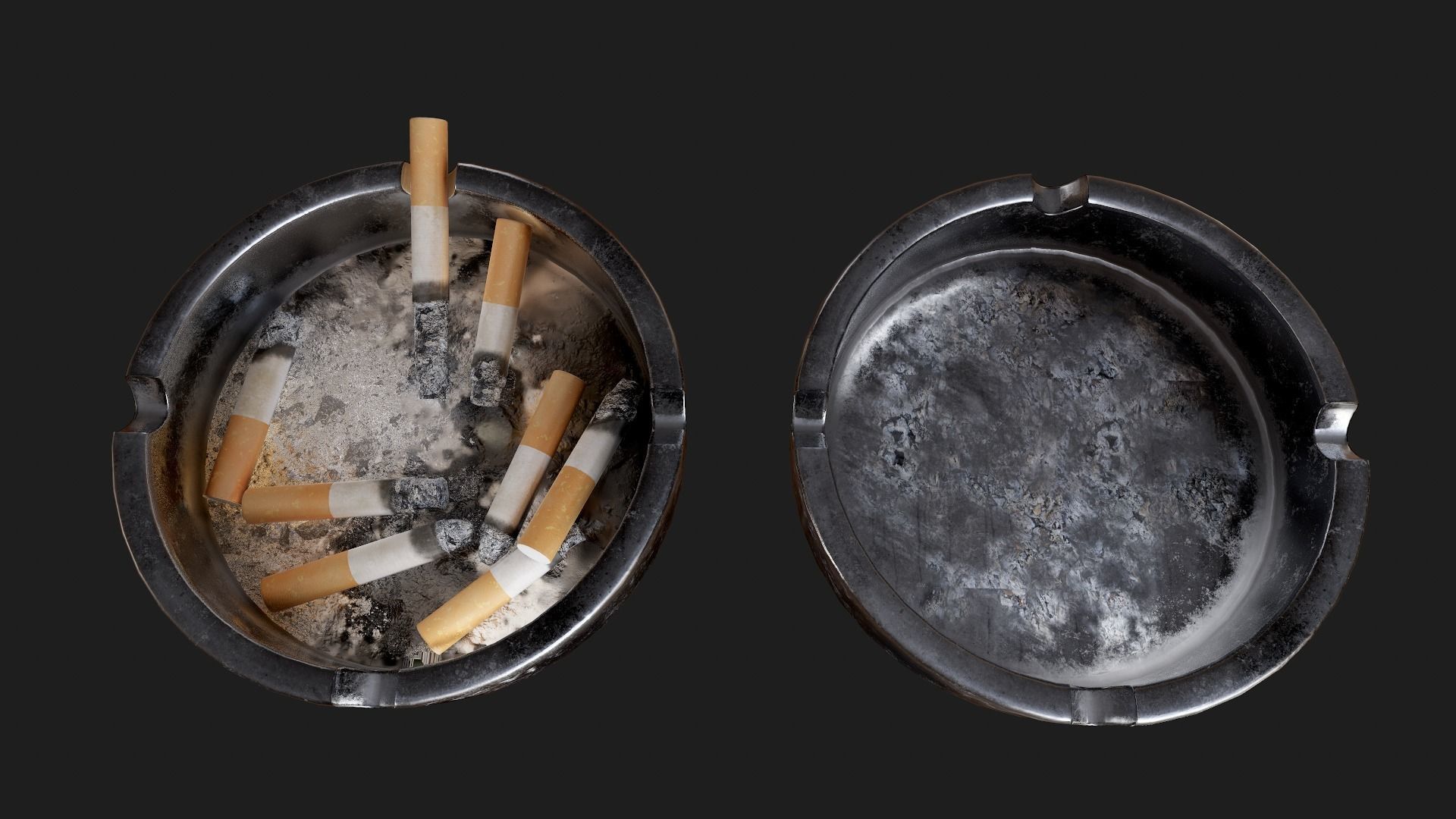 Ashtray Set - Full and Empty Low-poly 3D model_7