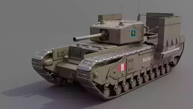 Churchill MK III Dieppe Infantry Support Heavy Tank Low-poly 3D model