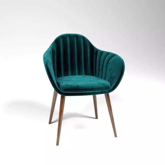 Armchair teal velvet chair with wooden legs 3D model_0