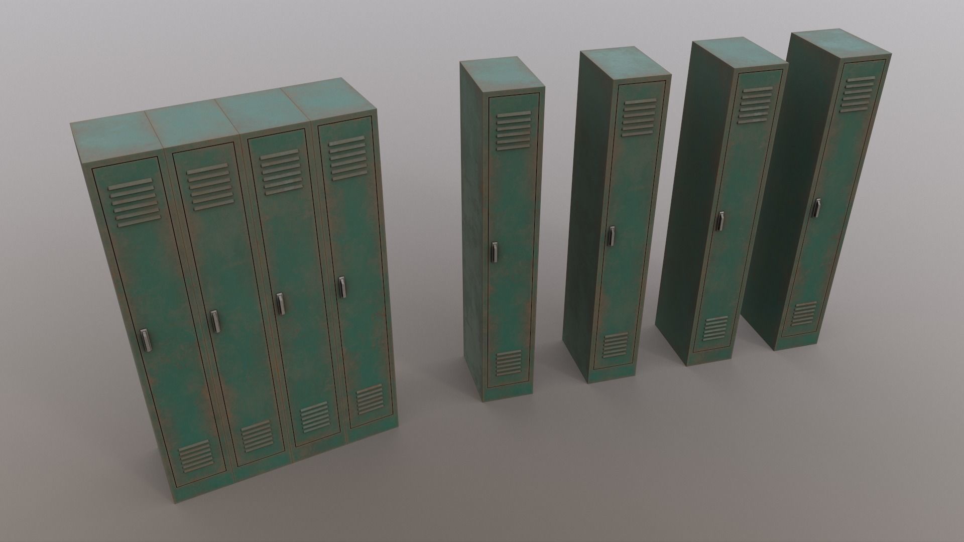 PBR School Gym Locker 02 - Green Dark Low-poly 3D model_15