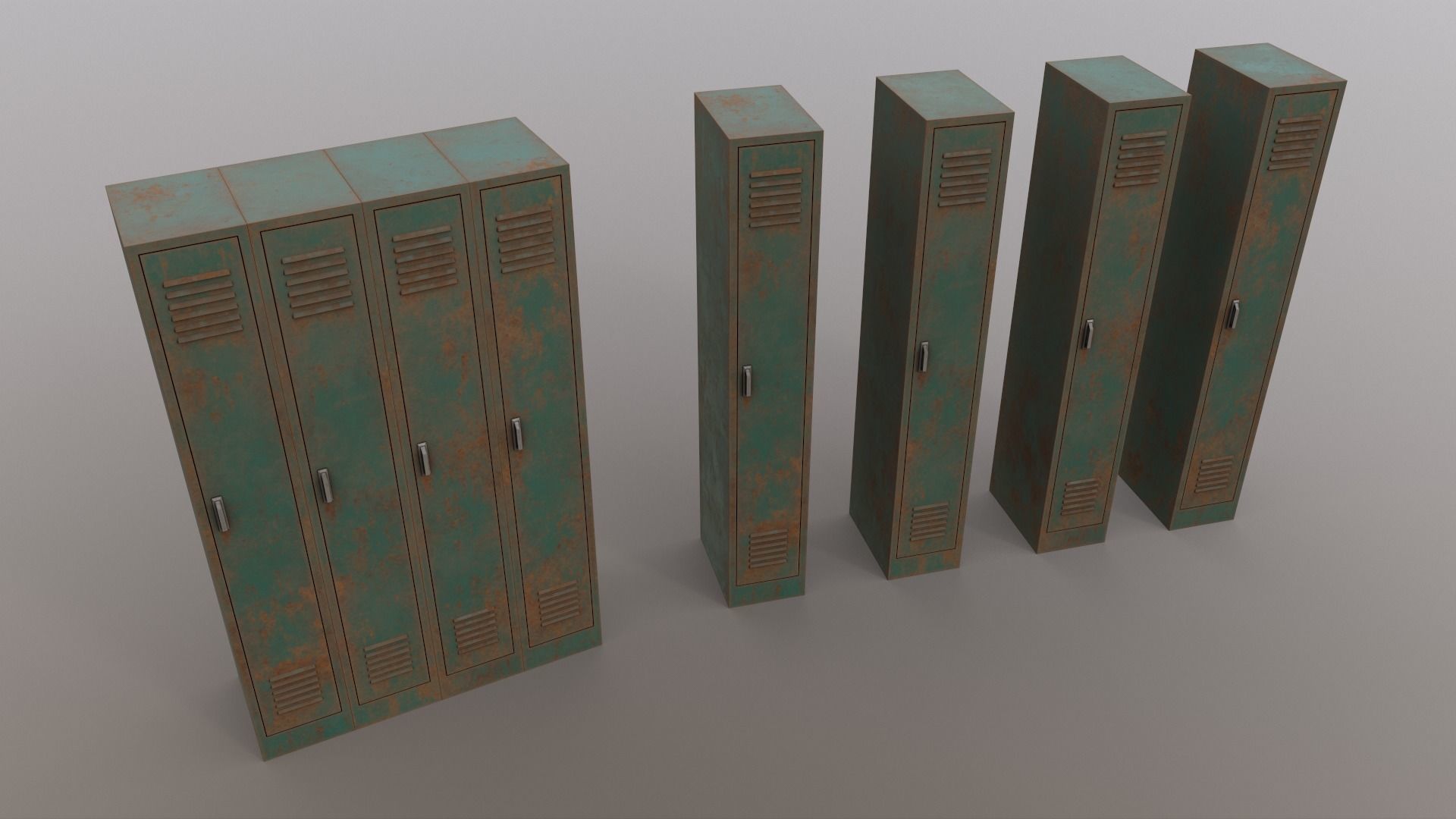 PBR School Gym Locker 02 - Green Dark Low-poly 3D model_16