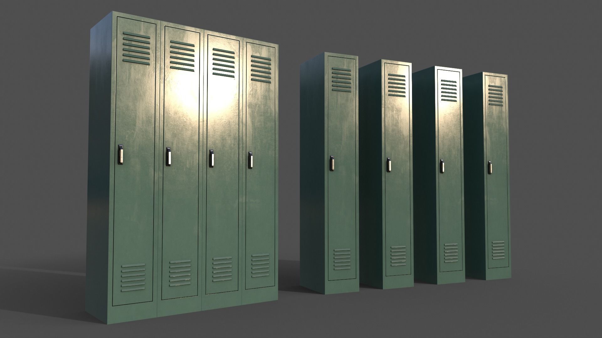 PBR School Gym Locker 02 - Green Light Low-poly 3D model_2