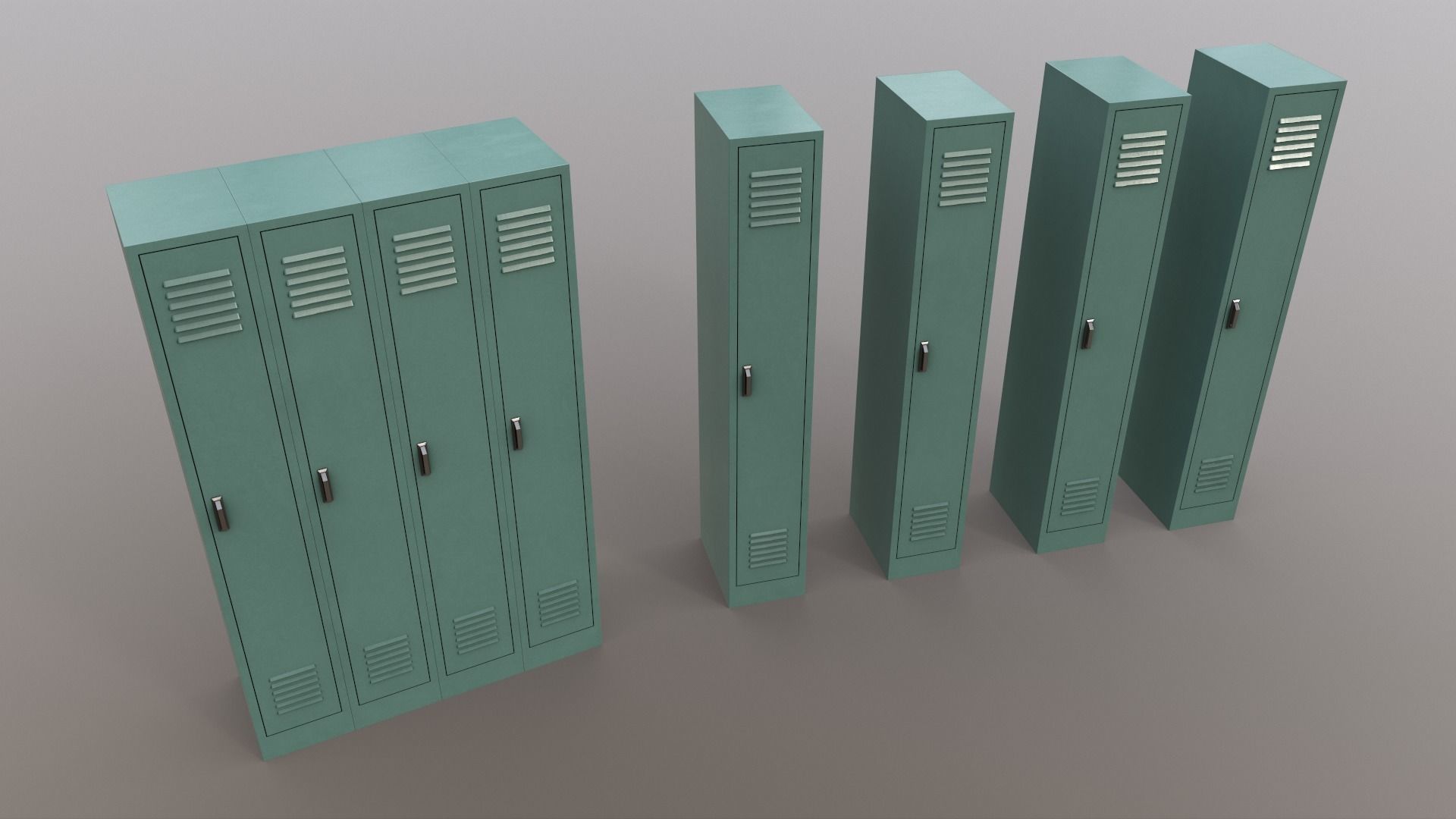 PBR School Gym Locker 02 - Green Light Low-poly 3D model_14