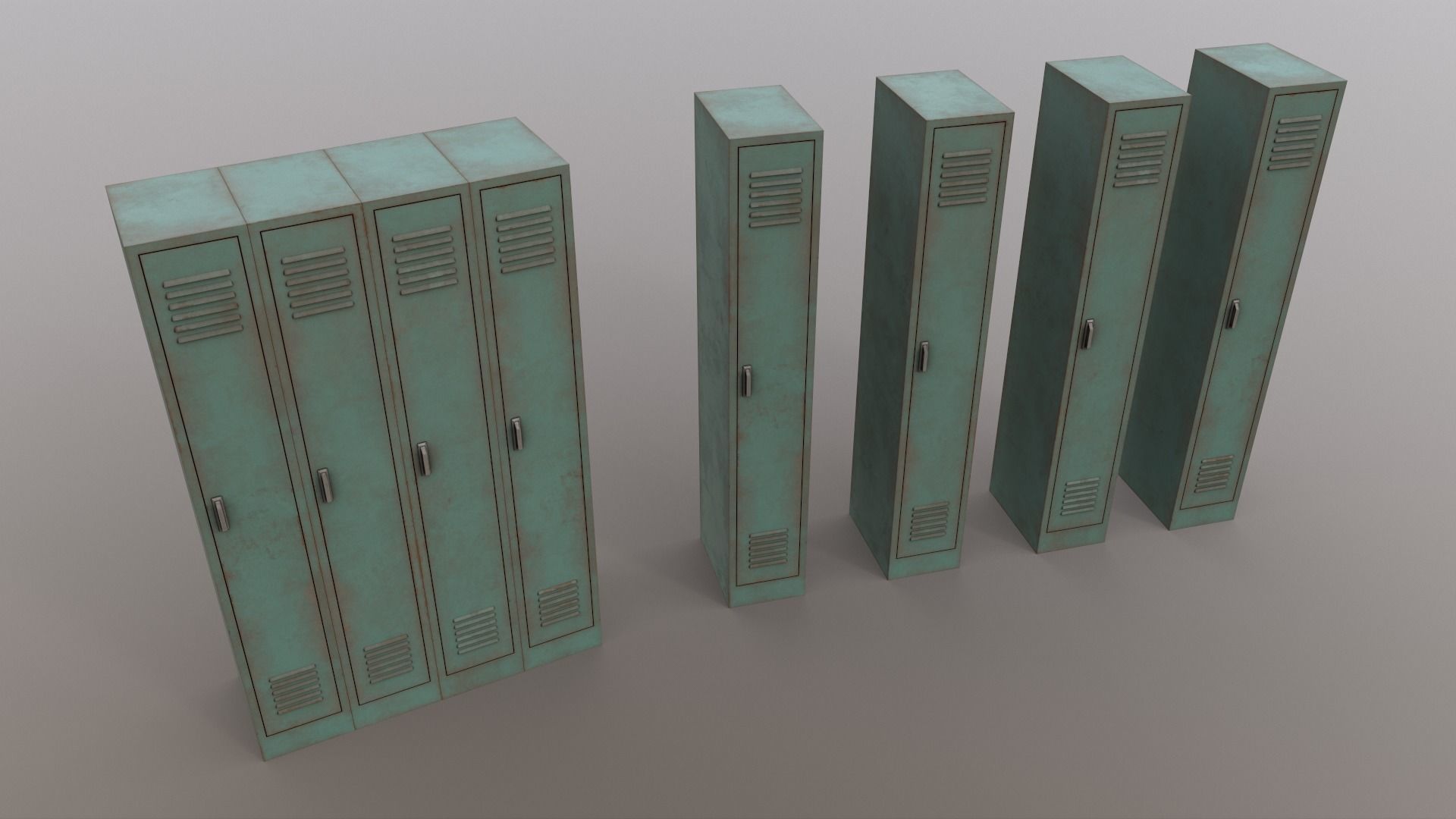 PBR School Gym Locker 02 - Green Light Low-poly 3D model_15