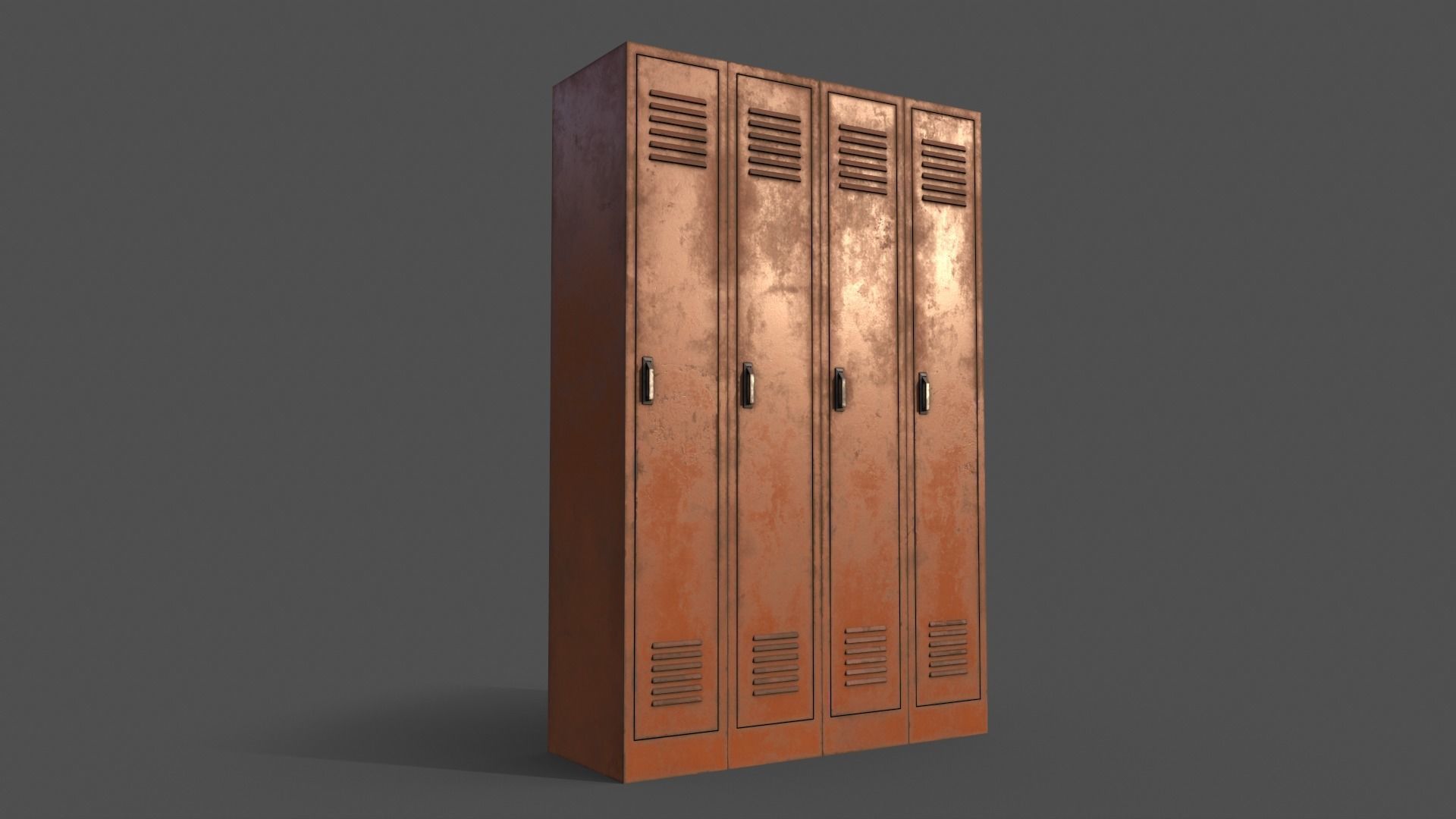 PBR School Gym Locker 02 - Orange Low-poly 3D model_6