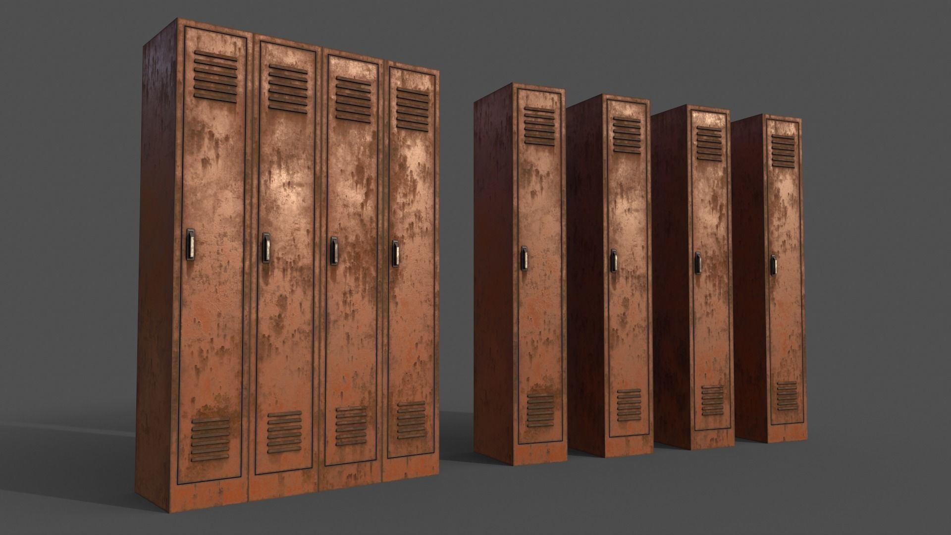 PBR School Gym Locker 02 - Orange Low-poly 3D model_4