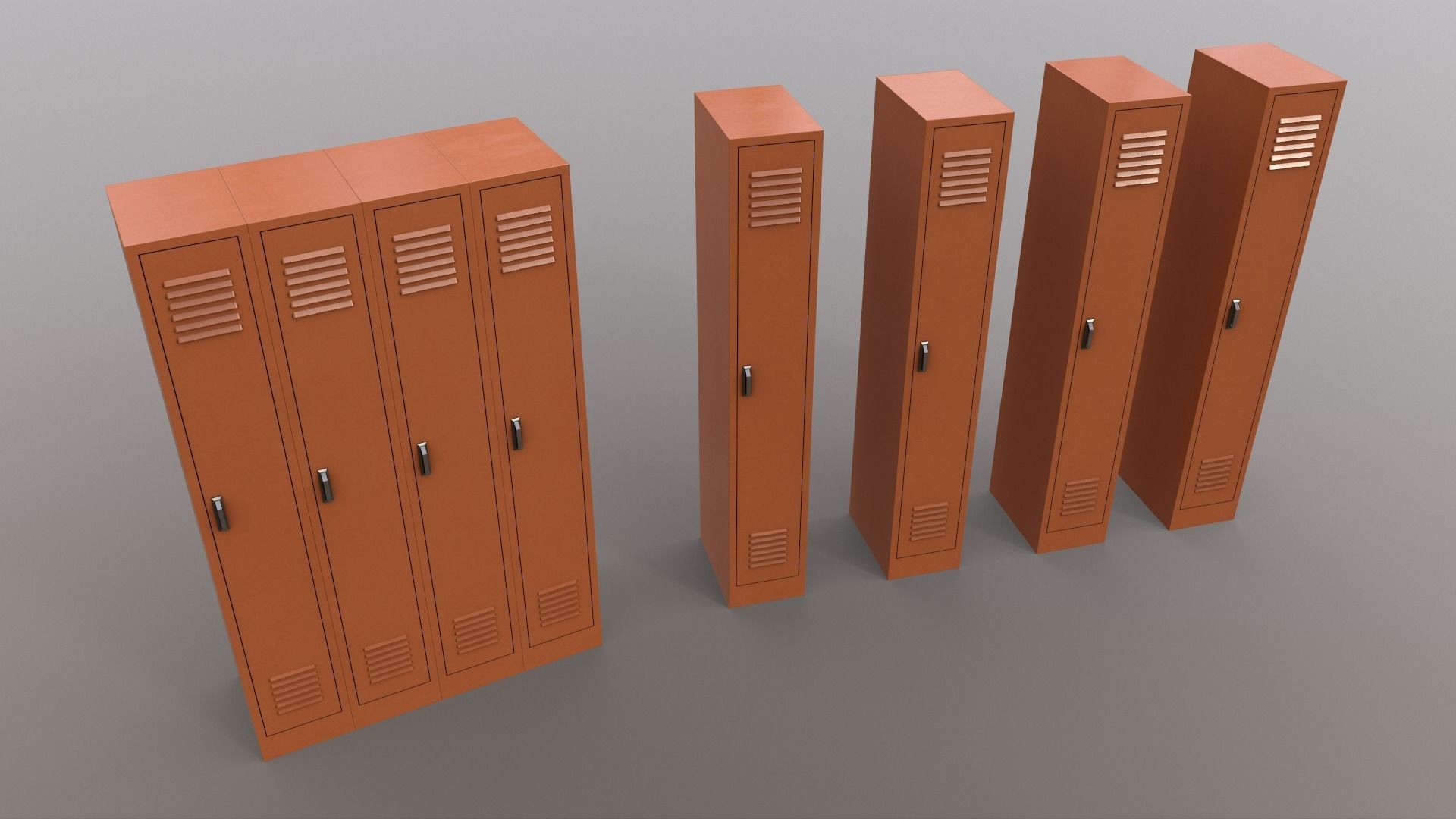 PBR School Gym Locker 02 - Orange Low-poly 3D model_14