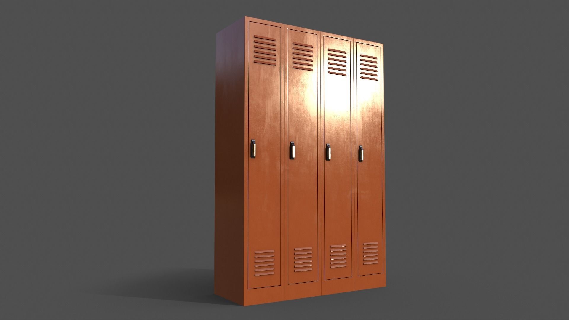 PBR School Gym Locker 02 - Orange Low-poly 3D model_5