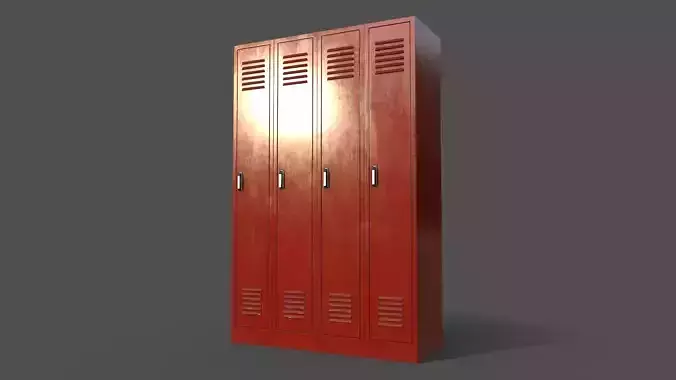 PBR School Gym Locker 02 - Red Low-poly 3D model