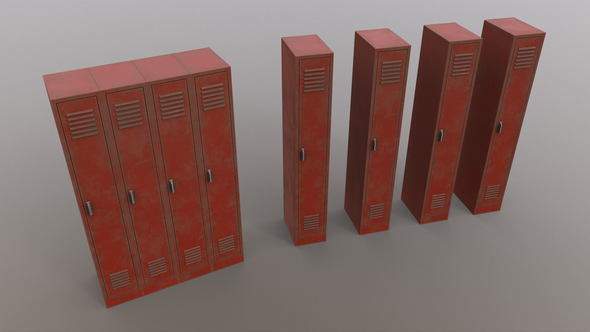 PBR School Gym Locker 02 - Red Low-poly 3D model_15