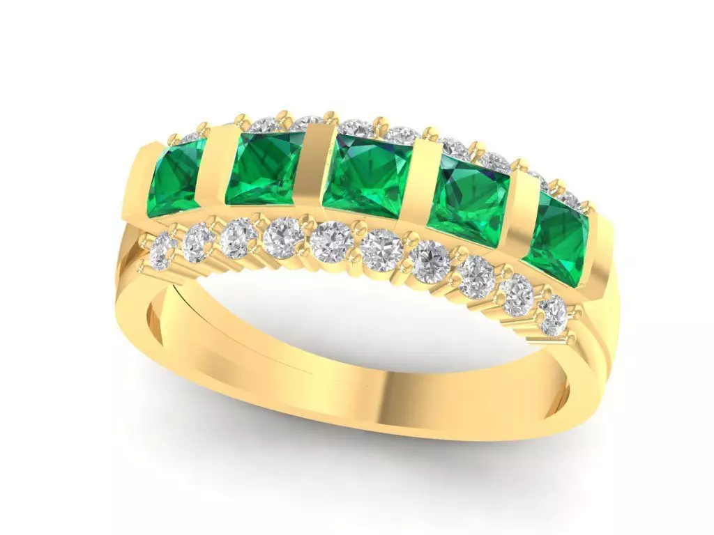 Half Eternity Emerald Diamond Ring for Women 1250 3D print model