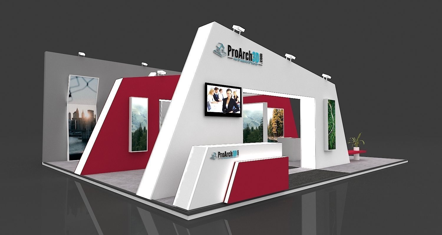 Exhibition Stall 3D Model 12 Mtr X 10 Mtr 3 Sides Open 3D model_1