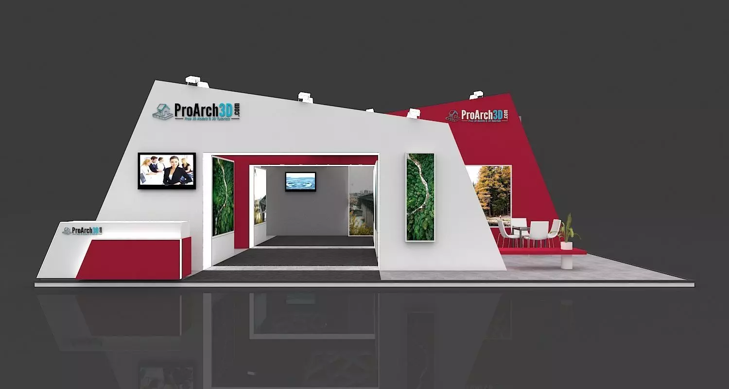 Exhibition Stall 3D Model 12 Mtr X 10 Mtr 3 Sides Open 3D model_0