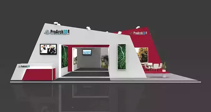 Exhibition Stall 3D Model 12 Mtr X 10 Mtr 3 Sides Open