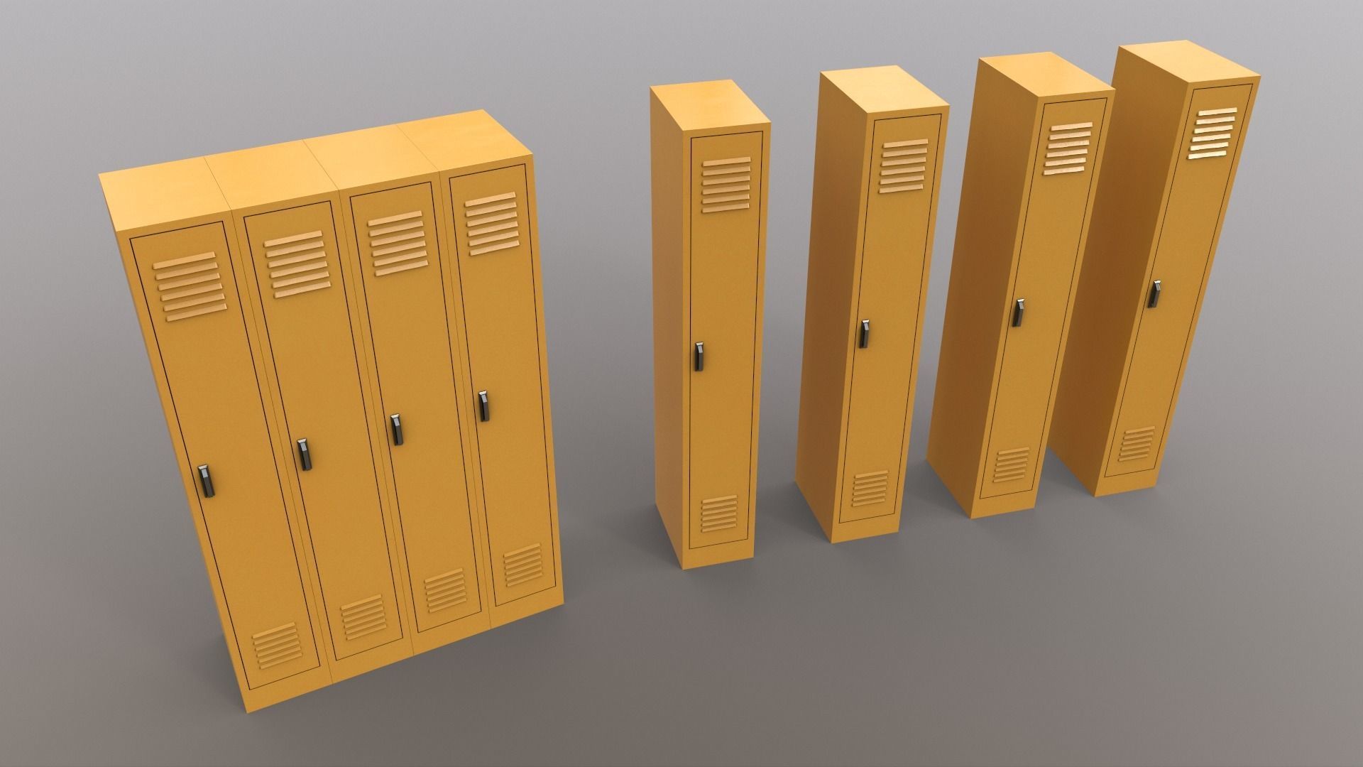 PBR School Gym Locker 02 - Yellow Low-poly 3D model_14