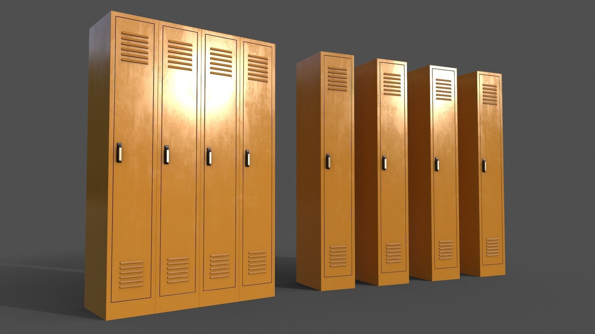 PBR School Gym Locker 02 - Yellow Low-poly 3D model_2
