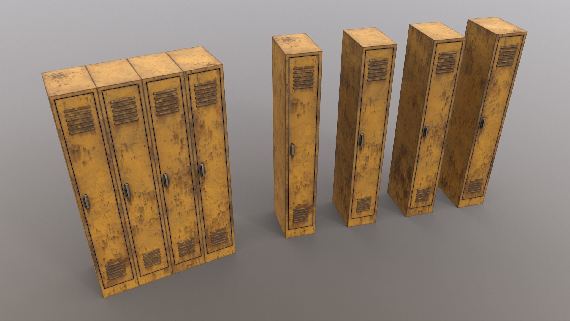 PBR School Gym Locker 02 - Yellow Low-poly 3D model_16