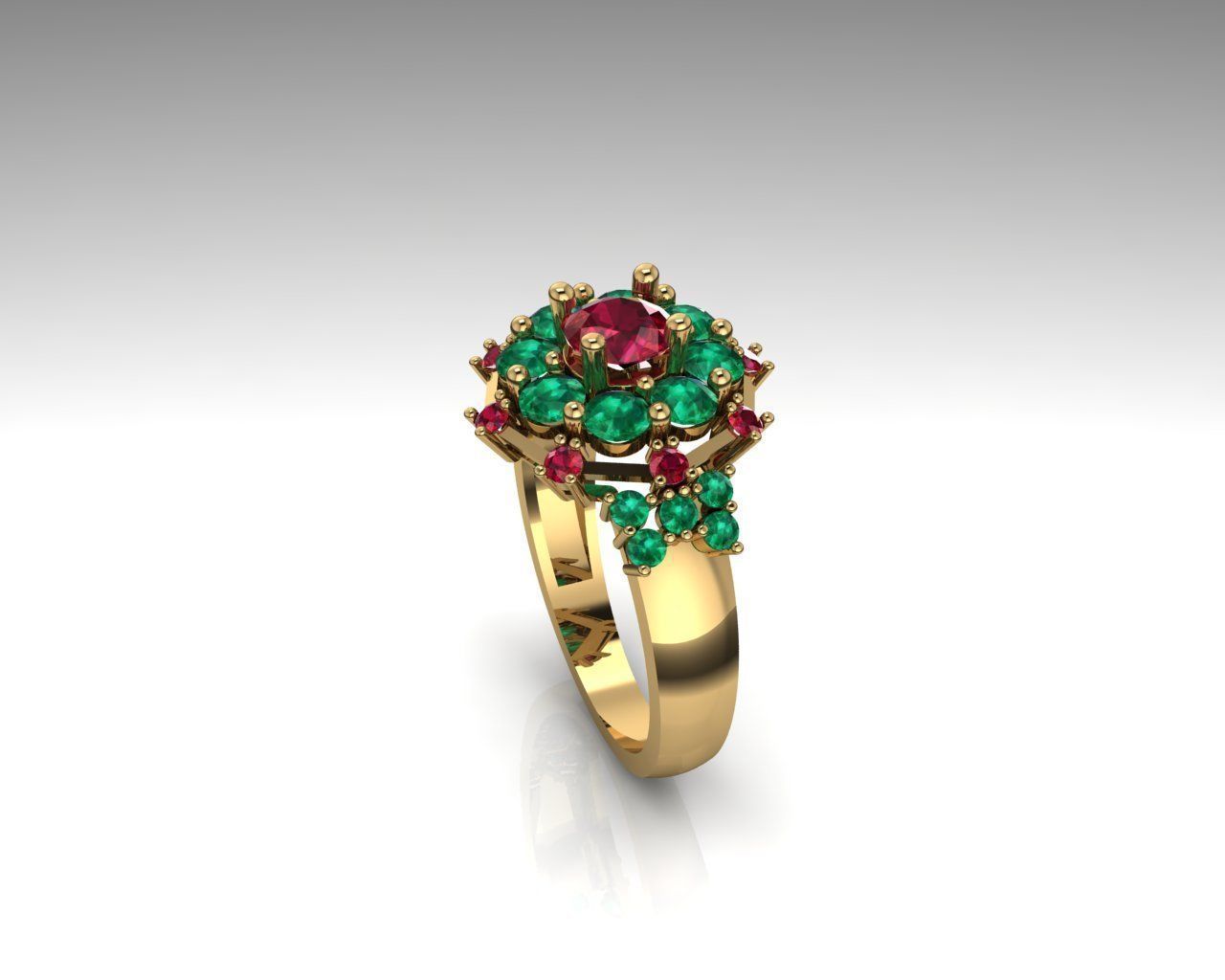 Ruby emerald fashion ring 3D print model_1