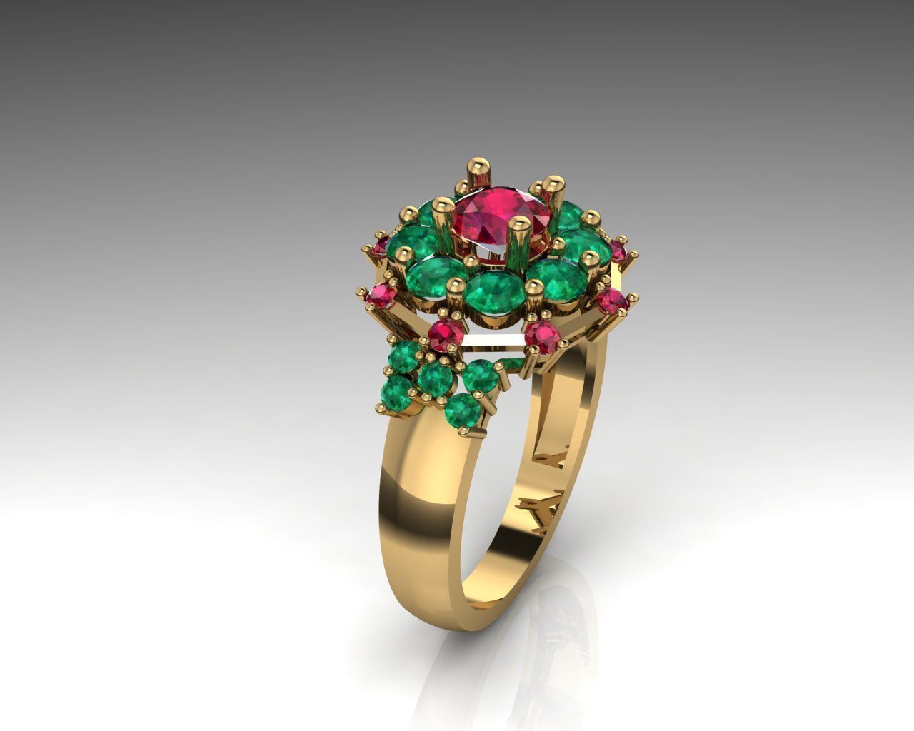 Ruby emerald fashion ring 3D print model_3