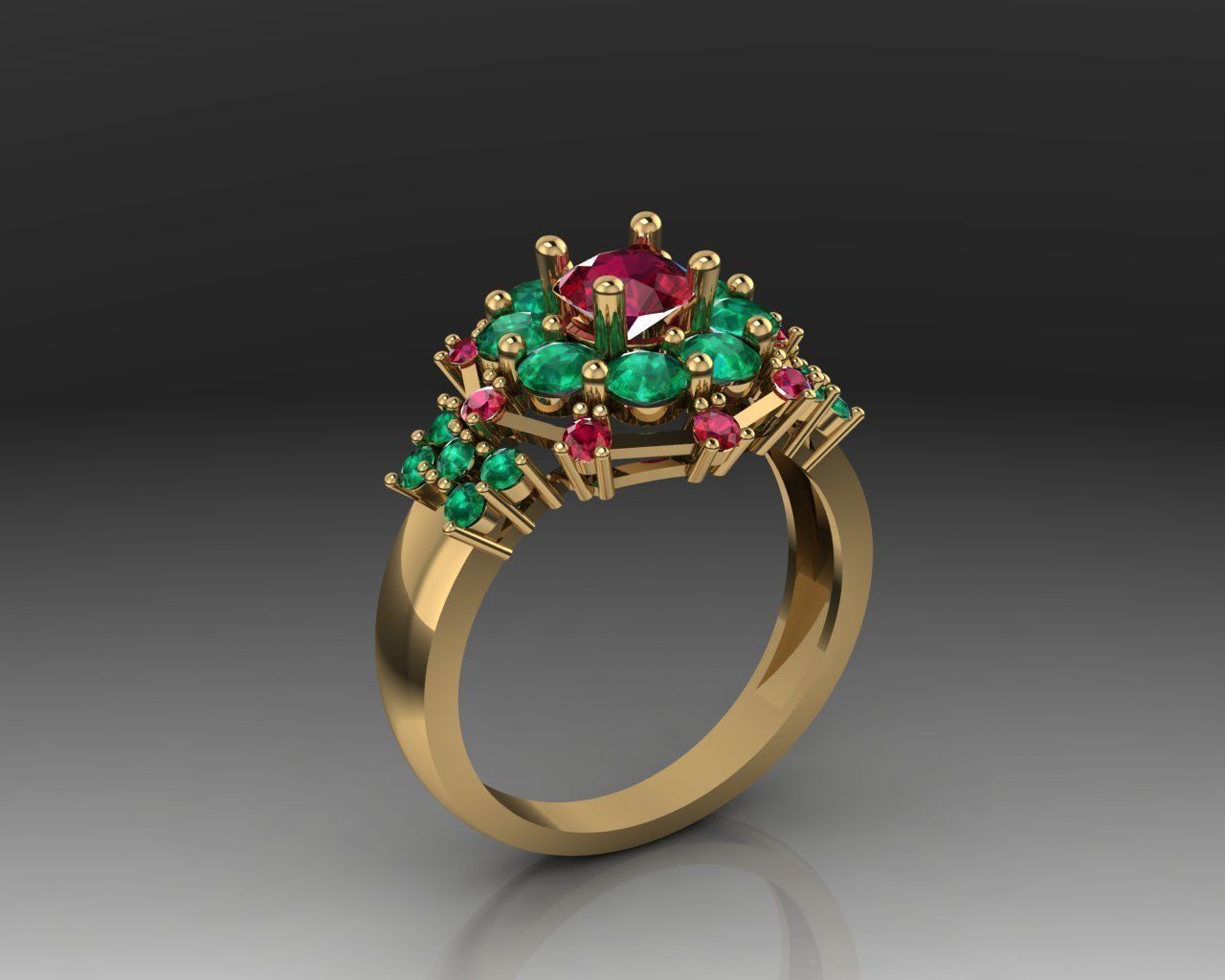 Ruby emerald fashion ring 3D print model_2