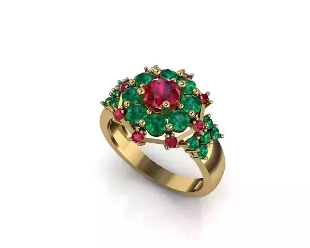 Ruby emerald fashion ring