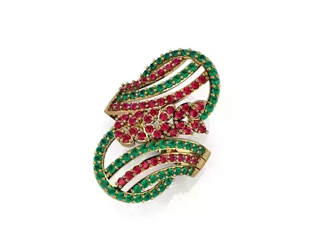 Corn flower ruby emerald ring
