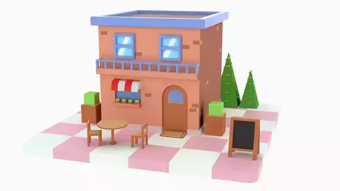 CafeLowPoly house with table and chairs