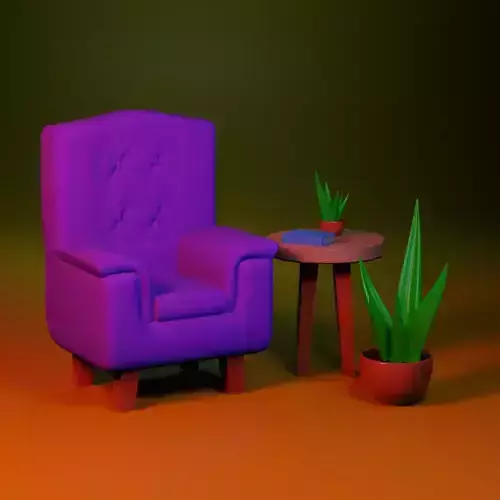 Low poly chair and plants