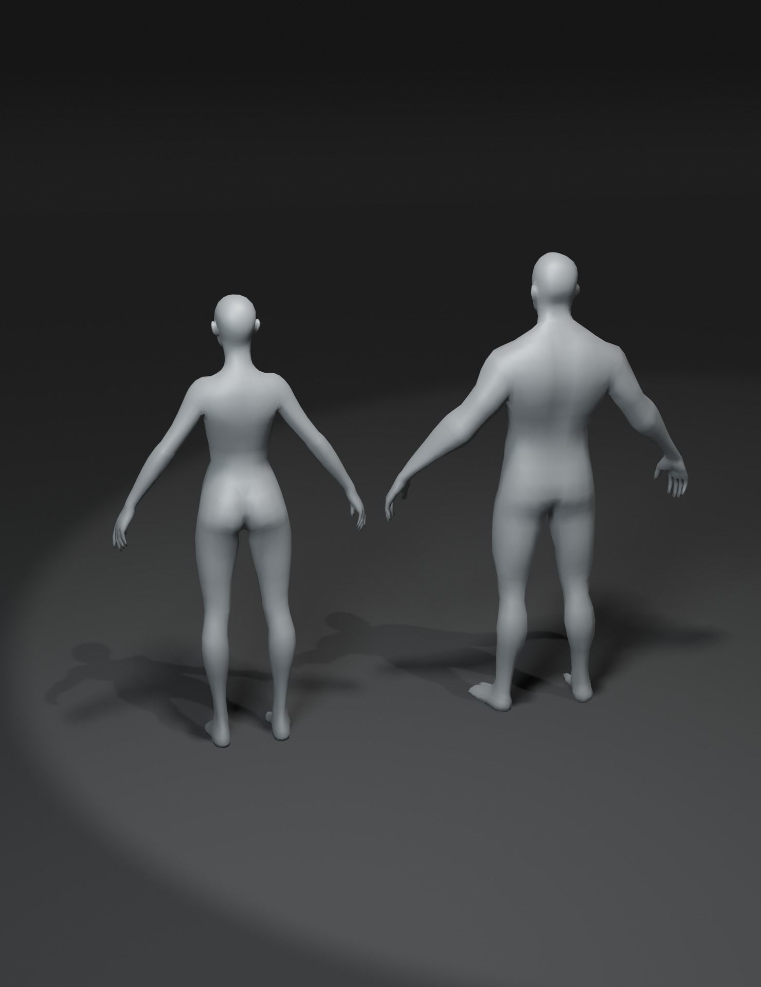 Male and Female Body Base Mesh 3D Model Low-poly 3D model_2