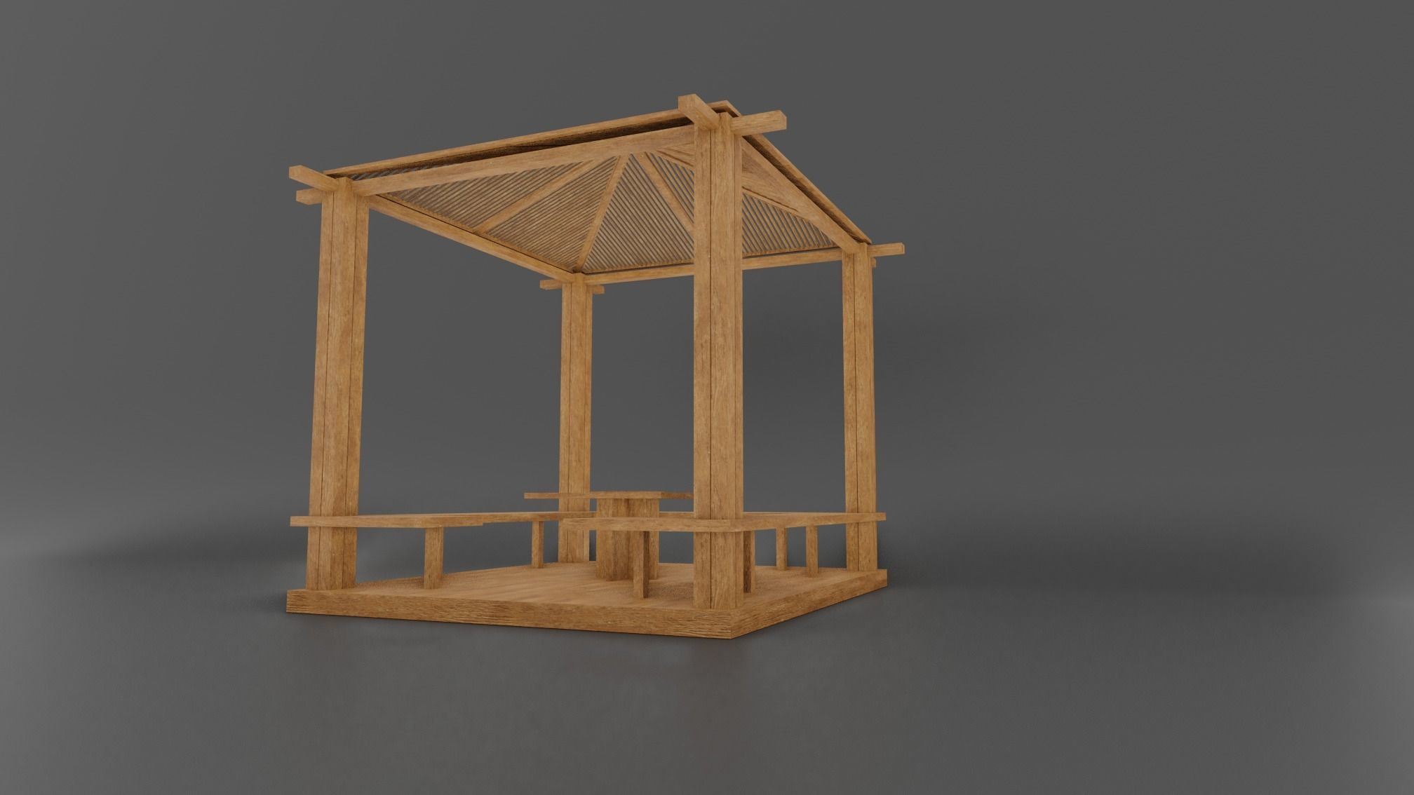 Wooden Gazebo 3D model_2