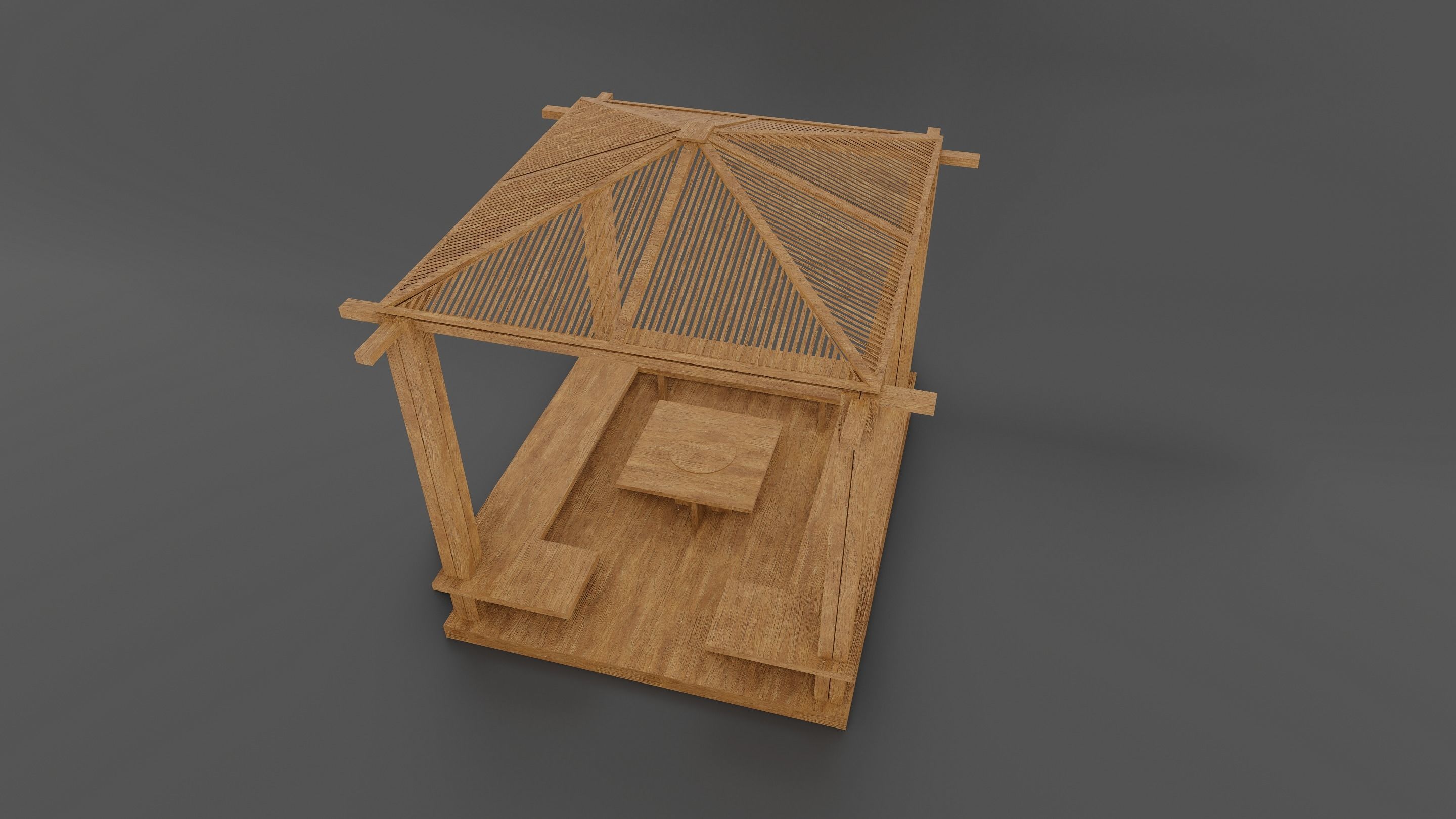 Wooden Gazebo 3D model_1