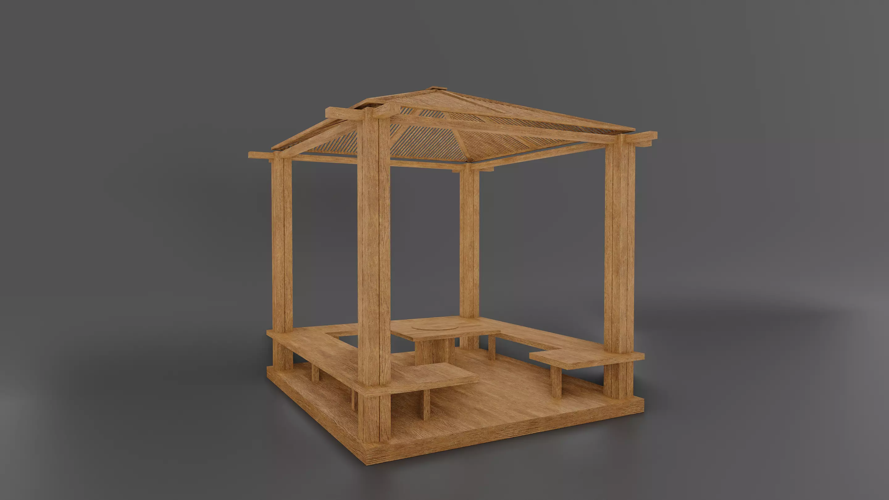 Wooden Gazebo 3D model_0
