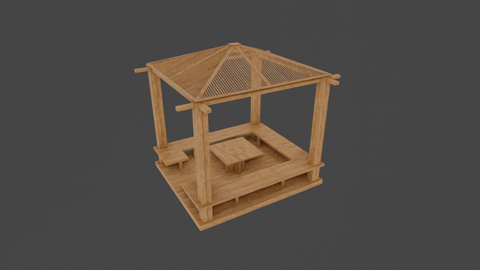 Wooden Gazebo 3D model_3