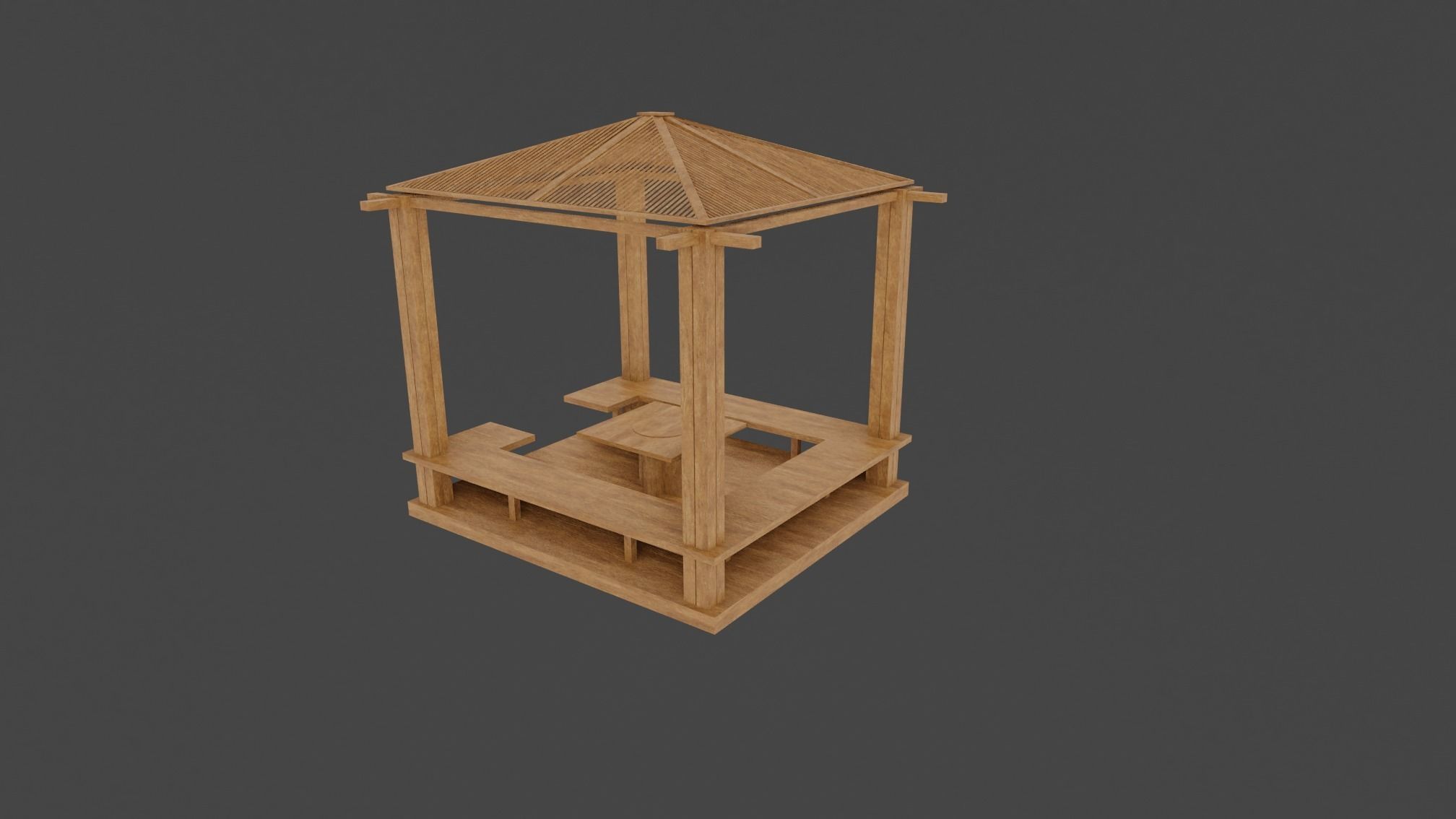 Wooden Gazebo 3D model_4