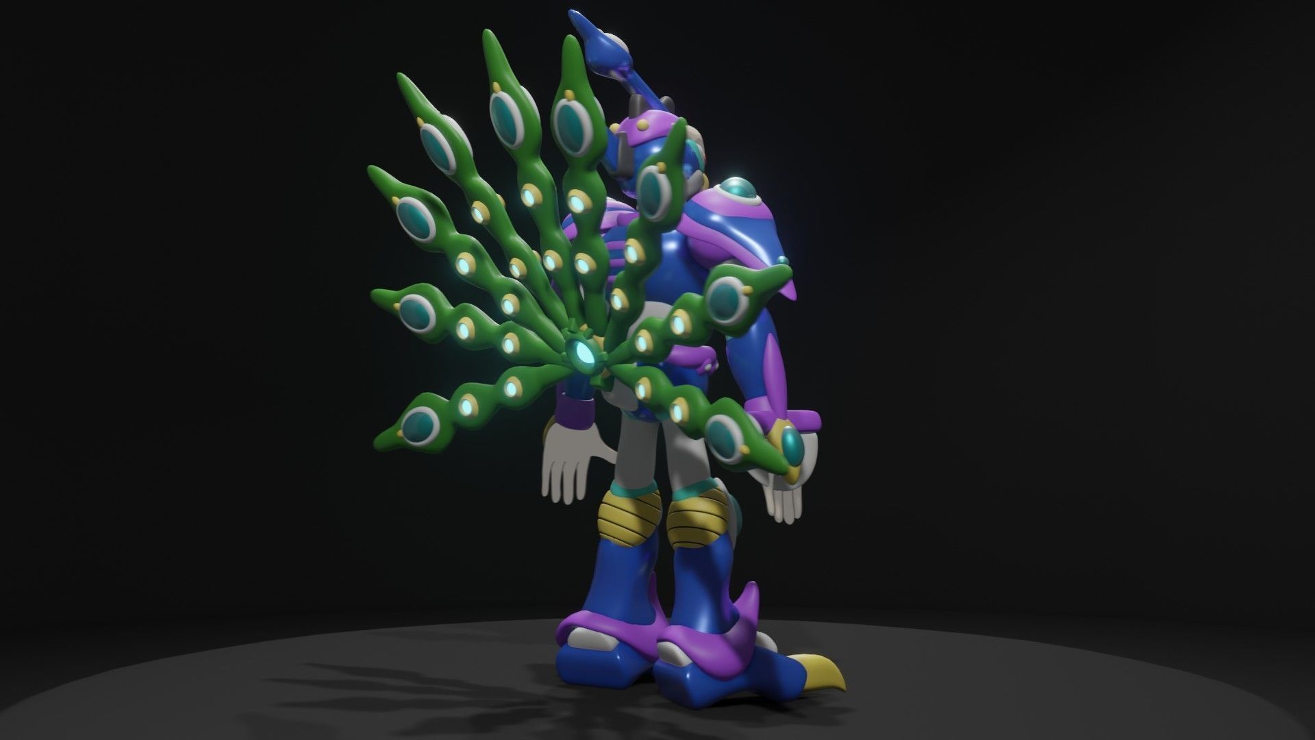 Cyber Peacock Low-poly 3D model_7
