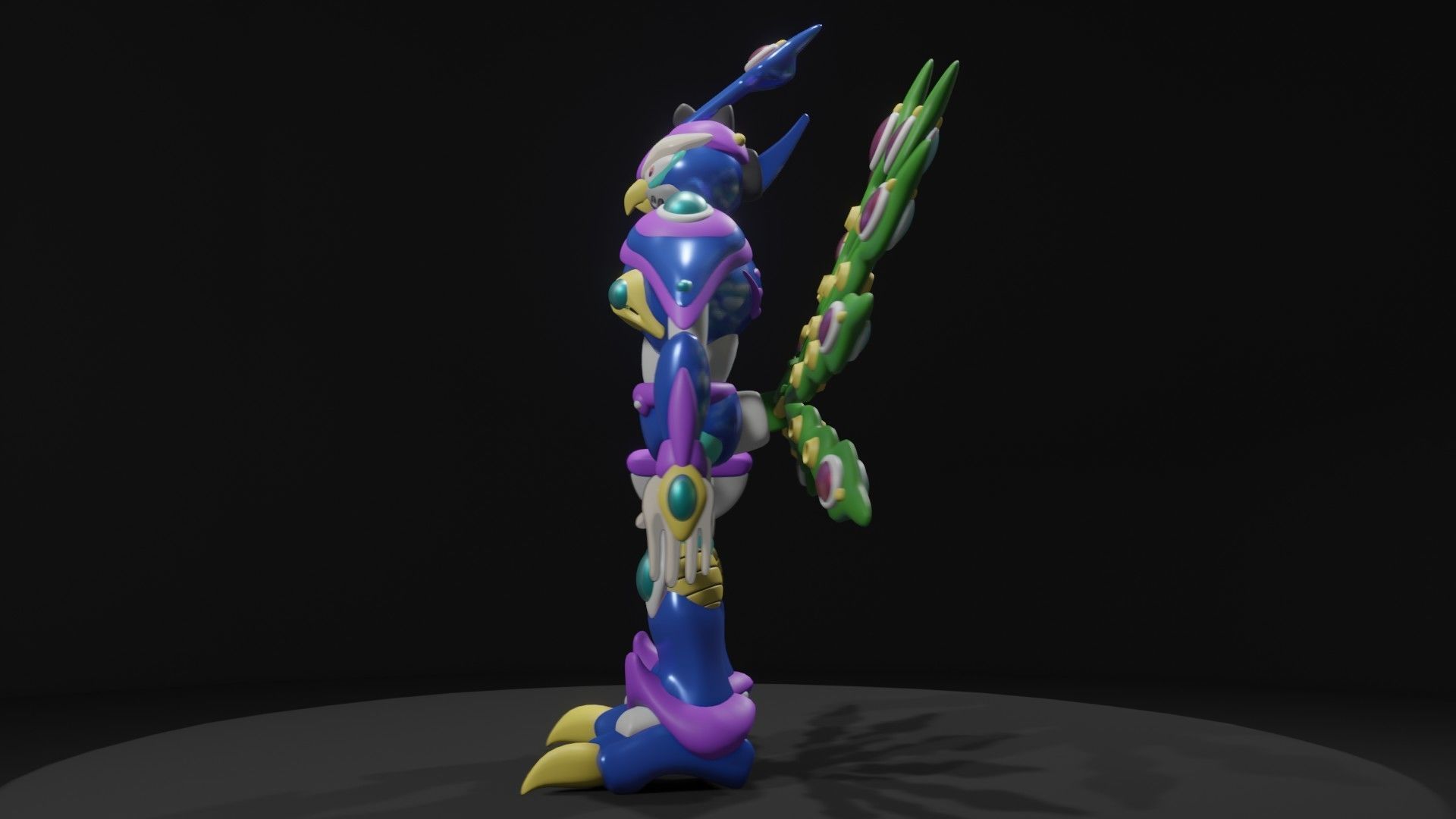 Cyber Peacock Low-poly 3D model_5