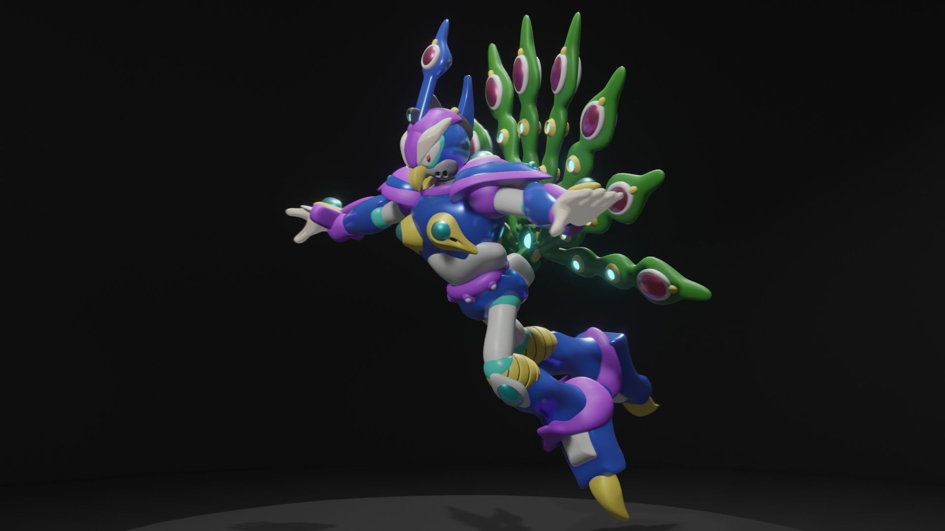 Cyber Peacock Low-poly 3D model_4