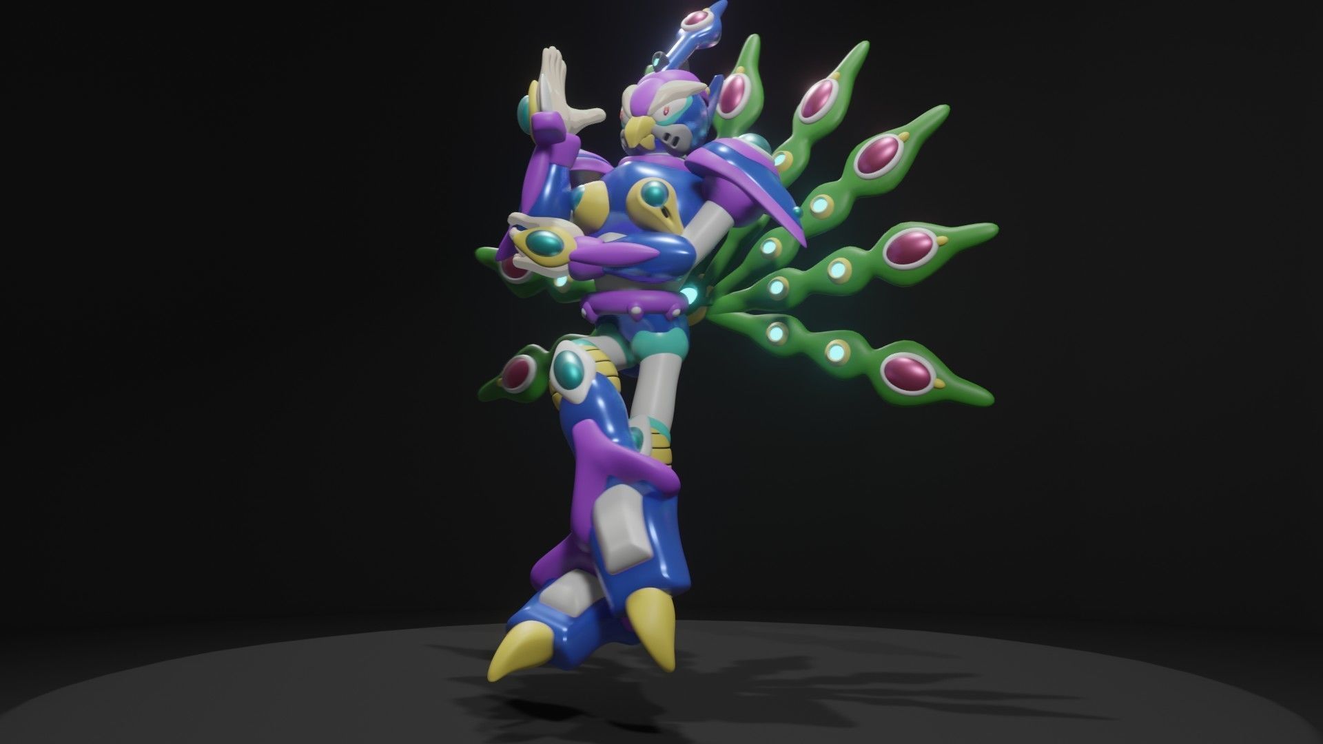 Cyber Peacock Low-poly 3D model_2