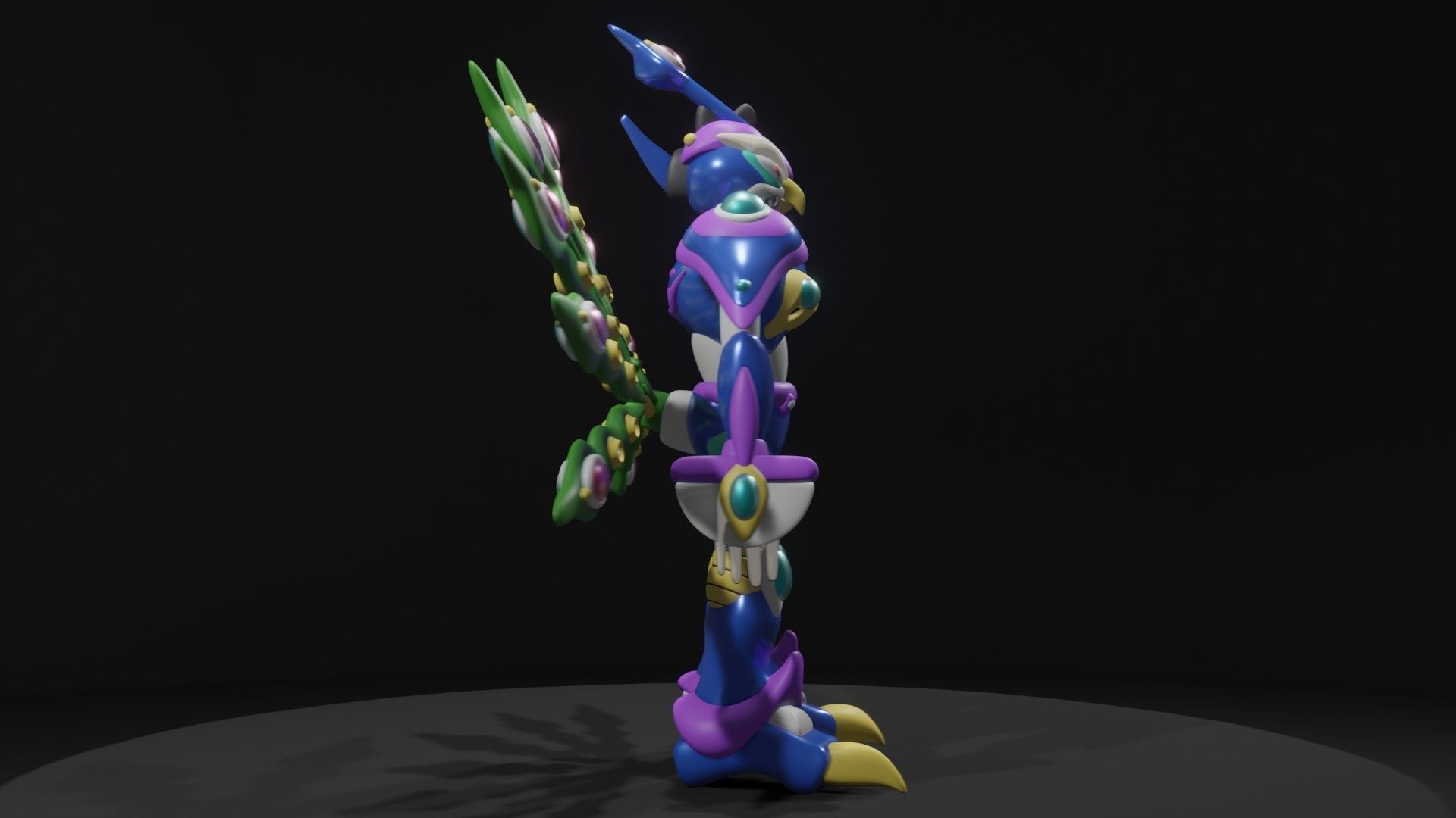 Cyber Peacock Low-poly 3D model_8