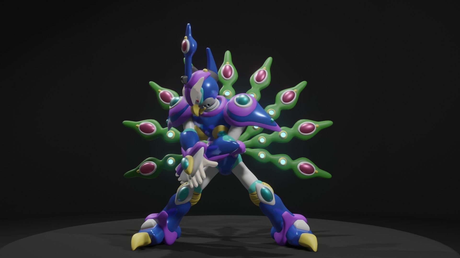 Cyber Peacock Low-poly 3D model_11