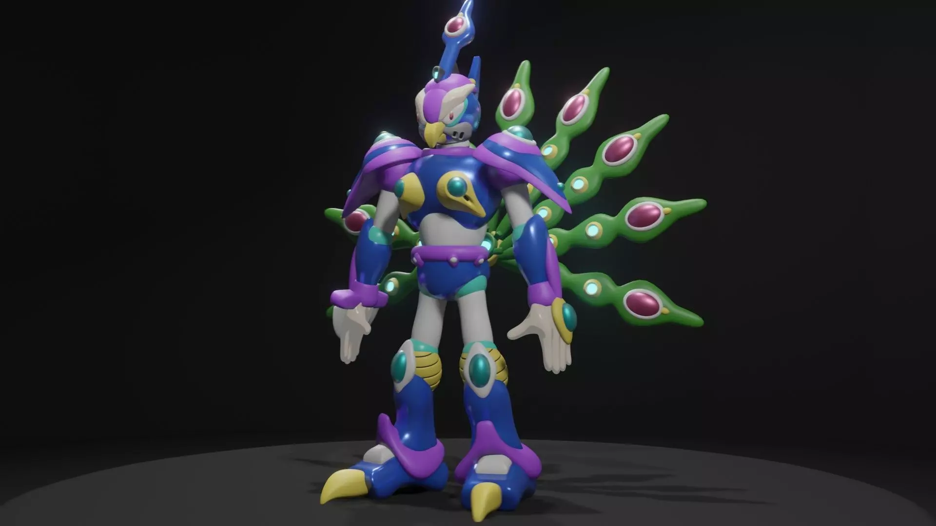 Cyber Peacock Low-poly 3D model_0