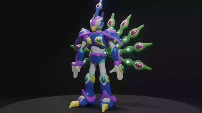Cyber Peacock Low-poly 3D model