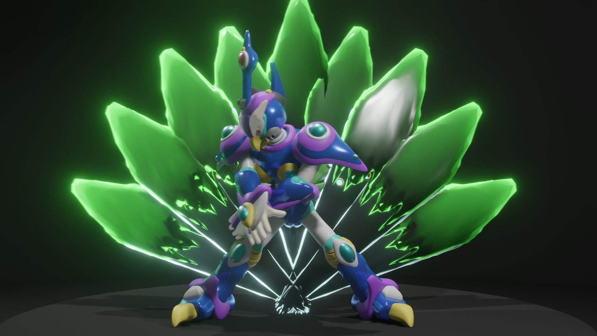 Cyber Peacock Low-poly 3D model_12