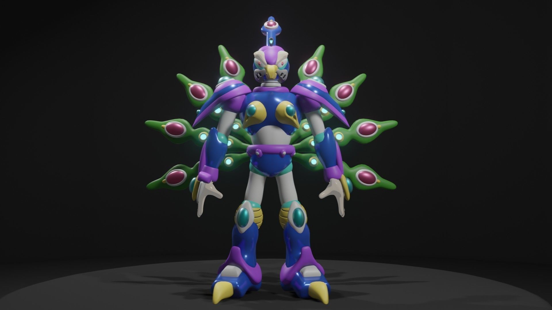 Cyber Peacock Low-poly 3D model_3