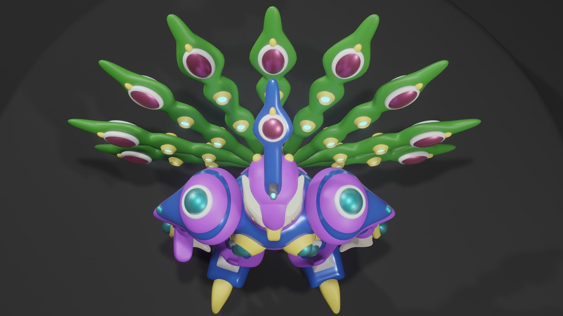 Cyber Peacock Low-poly 3D model_9